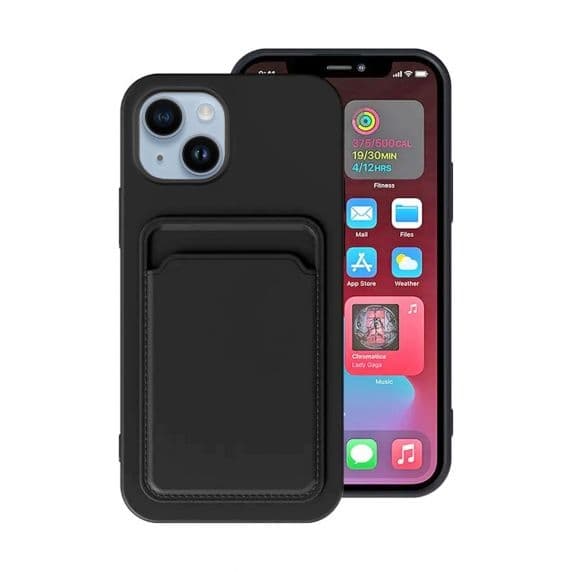 iPhone 14 Plus Silikonecover med Kortholder - Sort