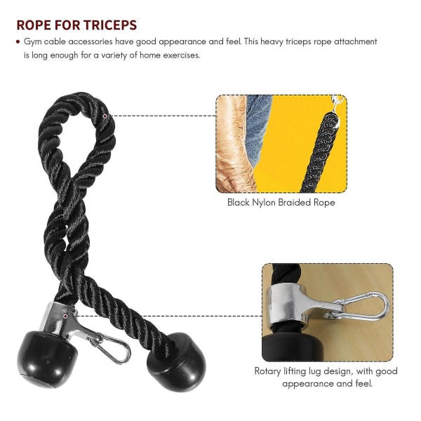 Heavy Duty Tricep Pull Down Rope 36 Tommer Med Karabinhage, Fitness Tilbehør Kabel Maskine Pulldow