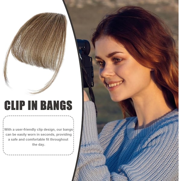 Clip-in pannelugg, ekte hårextensions, franske pannelugg - stilige og naturlige clip-on pannelugg | Høy kvalitet hårextensions for kvinner og jenter Ljusbrun