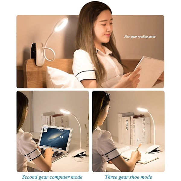 Dimbar LED Clip On Läslampa Ögonskydd Bordslampa