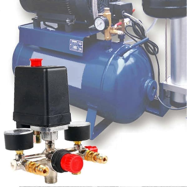 Tryckvaktskontrollventil normalt stängd justerbart tryck 20 mm anslutning 90-120 psi tryckvakt grenrörsregulator mätare för luftkompressor Black