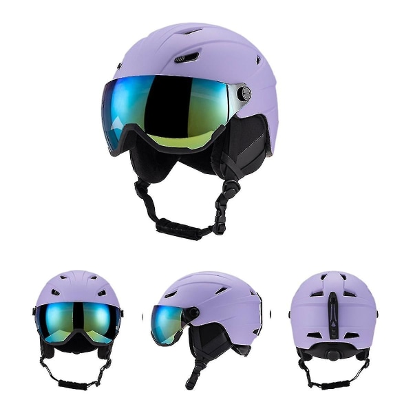 Skidhjälm med skidglasögon, snowboardhjälm och 2-i-1 set PURPLE M