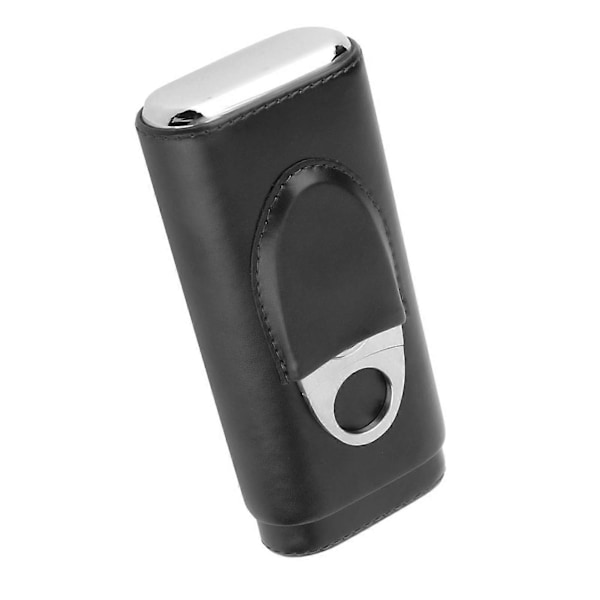 Bärbart Cigarrfodral i Läder Cederträfodrad Cigarr Humidor med Cutter (för 3 Cigarrer Svart)