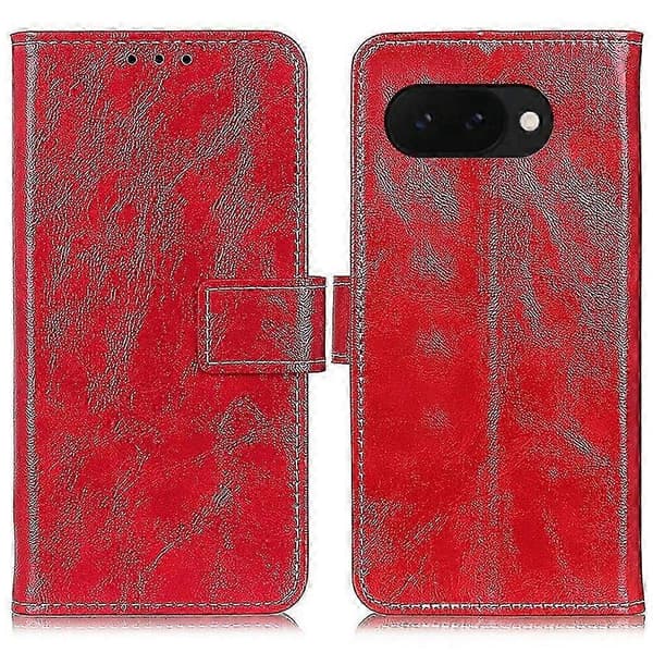 Plånboksfodral i läder för Google Pixel 9a med Crazy Horse-textur - Brun Red
