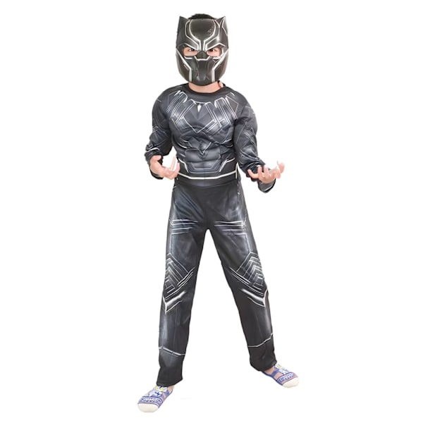 Barnkostym Black Panther Pojk Superhjälte Jumpsuit Barn Halloween Rollspel Mask/Vargklo Props Wakanda Forever S(110-120cm)