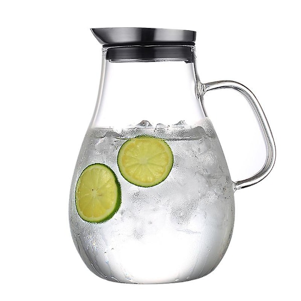 Liter glasskaraffel med lokk og helletut, vannkaraffel, iskanne, for hjemmelagde drikker/iste/melk/kaffe/servering av vin