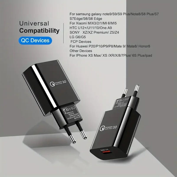 18W QC3.0 Snabbladdare USB EU Väggladdare Mobiltelefonladdare För Xiaomi POCO X3 NFC M3 10T Lite 10 9 Redmi 9 Note 9 8 Pro Typ C Laddare [DB] white