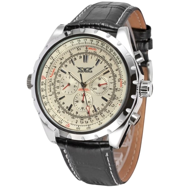 Automatic mechanical men's watch in leather with calendar and date display