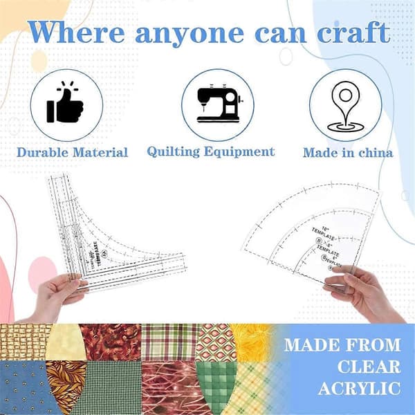 3PC Drunkards Path Quiltmallar Stora Quiltlinjaler Transparent