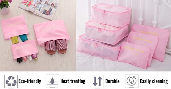 Resväska Organizer Pack, 6-pack Resväska Packningskuber Set för Kläder Resväskor Organisation Förvaringsväskor Rosa