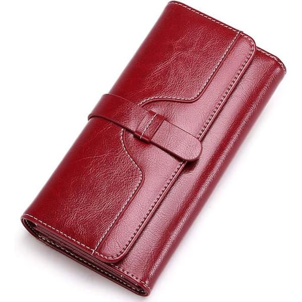 XJYDNCG Dam Lång Trifold Plånbok - RFID-blockering - Röd