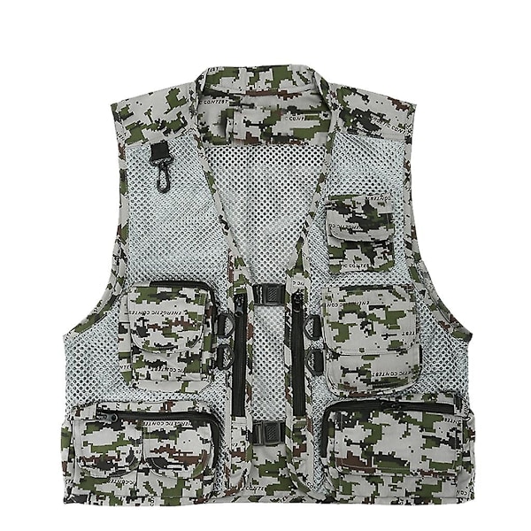 Multi-Pocket Väst Herr Sommar Mesh Andas Fotografering Väst Reporter-Perfekt Kamouflage grå Camouflage gray XL