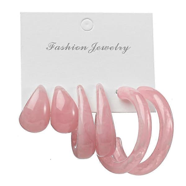 3 par/sett klassiske dråpeøreringer lette piercinger Light Pink