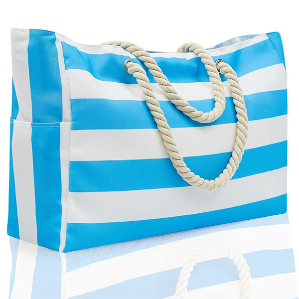 Dame Strandtaske Vandtæt Strand Tote Taske med Lomme Dame Sports Taske Damer Piger Sommer Tote Taske Skuldertaske Shopping Taske Sky blue