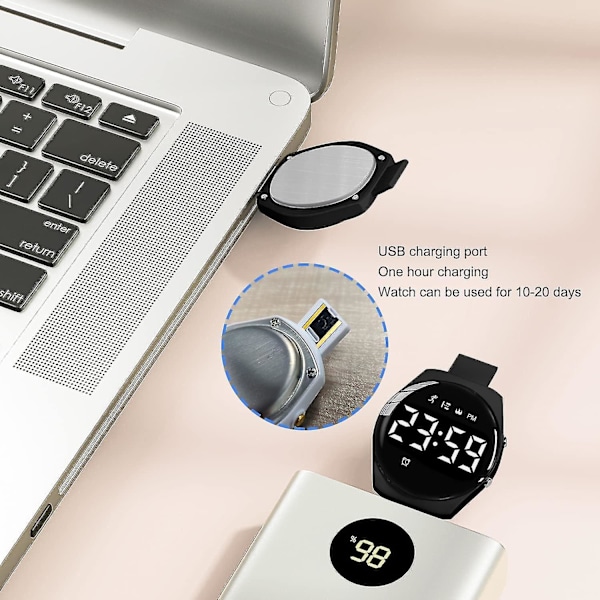 Børneure, digitalt ur til drenge og piger, sportsur med fitness tracker, vækkeur, stopur, ingen app og vandtæt, ur til børn i alderen 5-12 06-Black