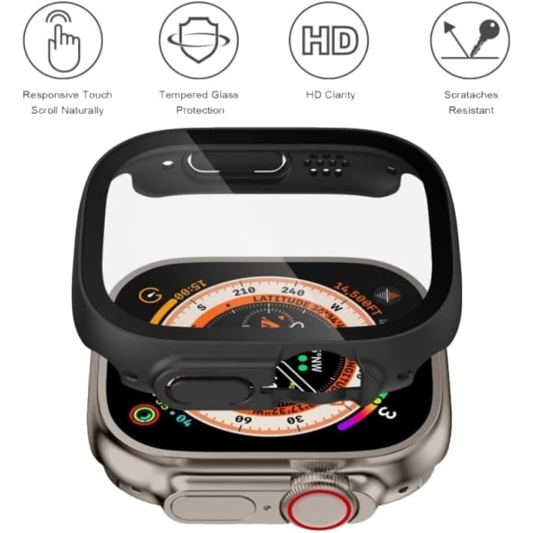 IC 2 stk. Hærdet Etui til Apple Watch Ultra 49mm Cover Indbygget Skærmbeskytter Fuld Dækning til iWatch Series Ultra 49mm Etui