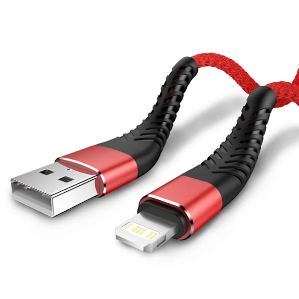 USB-kabel for iPhone 11 12 13 14 Pro X XS Max 6 7 8 Plus SE Apple iPad Hurtigladekabel Original Mobil Lader Datakabel Rød Rød Red 3m