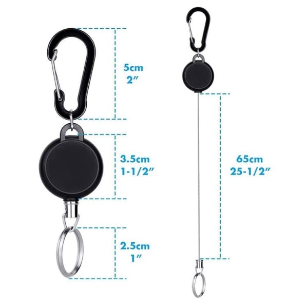 2-pack utdragbar nyckelring med yo-yo-funktion och snöre, svart