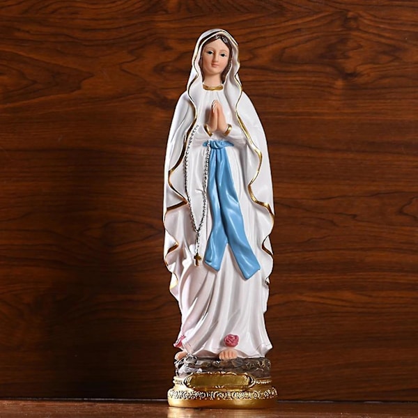 Romersk-katolsk skulptur i harpiks, bordstatue, dekorativ figur, Jomfru Maria fra Lourdes, statue af Jomfru Maria, 30 cm høj