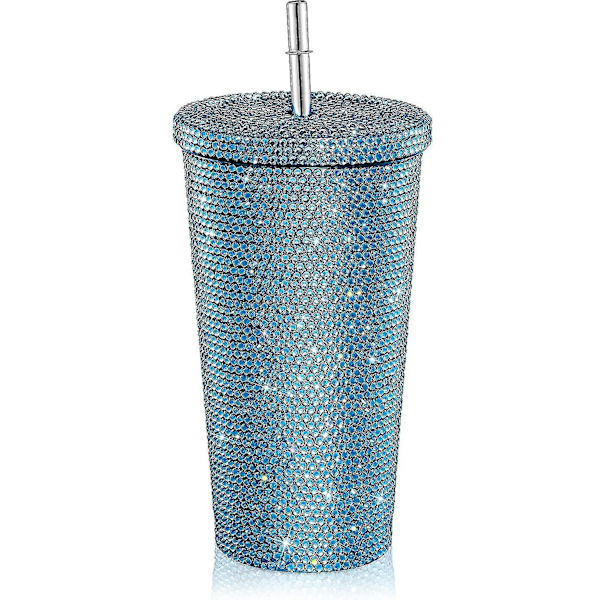 Bling Diamant Tumbler Glitter Vattenflaska Med Lock - Blue