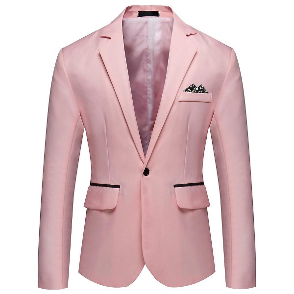 Allthemen Herr Business Casual Enknapps Naggad kavaj Enfärgad kostymjacka Pink S
