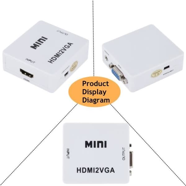 Audio-videoadapter, mini bærbar HDMI til VGA-omformer, videoboks, lydadapter - HDMI til VGA-videokonverter