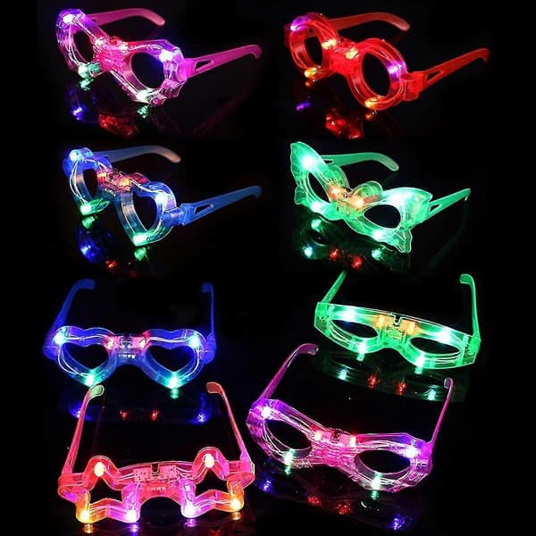24 Pakker LED-Briller for Barn Gløder i Mørket Festtilbehør Gave, 6 LED 6 Former Briller Blinkende Plast Lys Opp Brilleleker Bulk 3 Utskiftbare Batteri