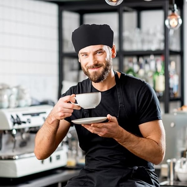 Unisex kokkehat til madservice - Sort kokkehat med justerbar strop