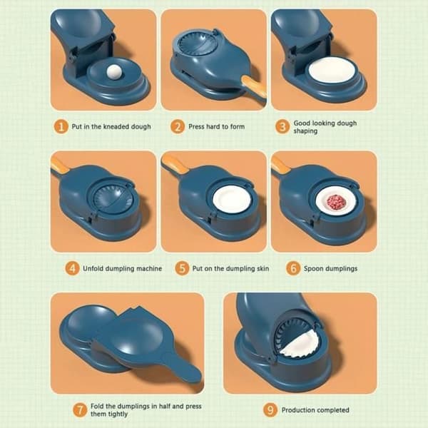 2-i-1 Dumplingmaskine - Manuel - Non-stick - Blå - Ideel til Ravioli