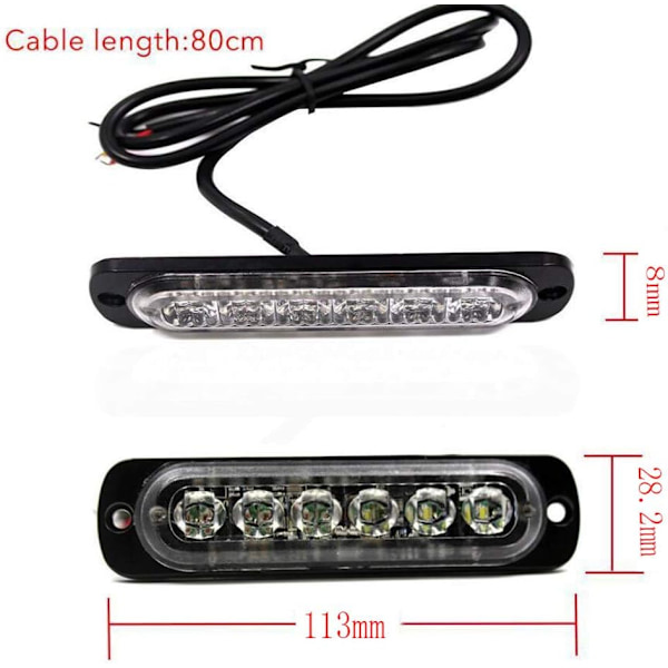 6 LED 18W Hvid Ultra Tynd Undervogns Nødblink Hazard Strobe Advarselsbar Arbejdslygtebar til 12V - 24V Biler, Sikkerhedsblink 6 LED White