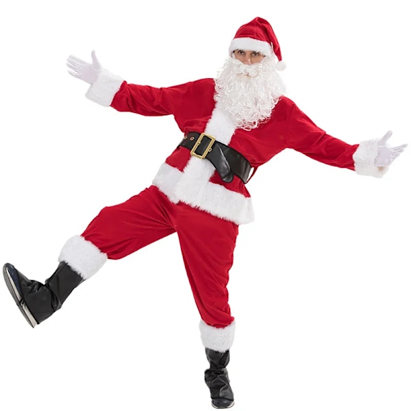 Julemandskostume 7 dele - komplet julekostume til voksne Cosplay Julemandskostume plus julemand plus santa xl puls (180-195cm)