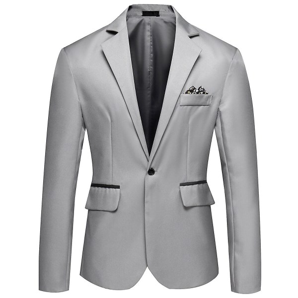 Allthemen Herr Business Casual Enknapps Naggad kavaj Enfärgad kostymjacka Grey L