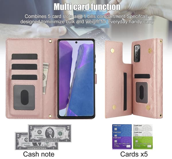 Rombiskt läderfodral för Samsung Galaxy Note20 Rose Gold
