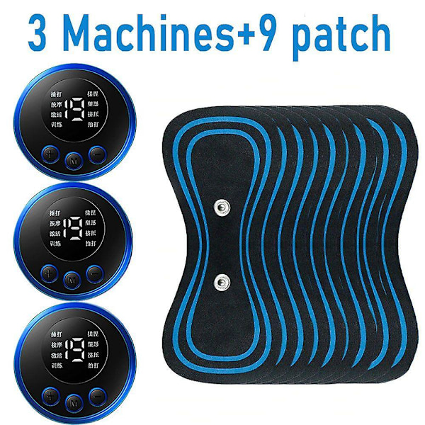 EMS Nackmassageapparat Uppladdningsbar Cervikal Massagestickerlapp 8 Lägen 19 Växlar Pulserad Terapiinstrument Tens Muskelstimulator Smärtlindring [db] 3 Machine+9 Patch