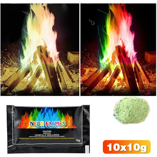 Färgglad eld, färgglatt eldpulver, magiskt eldpulver, färgglad eld, färgglad flamfärgsförändrande pulverfest och Halloween och Chr 10 st