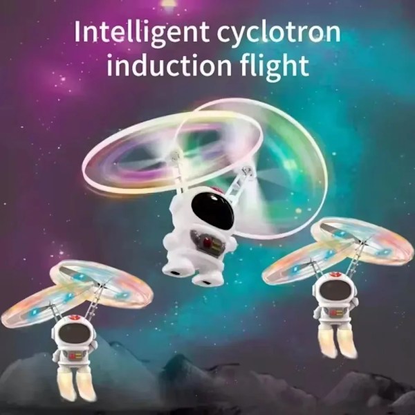 Flytende lysende flygende robot astronaut leketøy fly håndstyrt drone interaktiv med lys utendørs leker for barn gave White