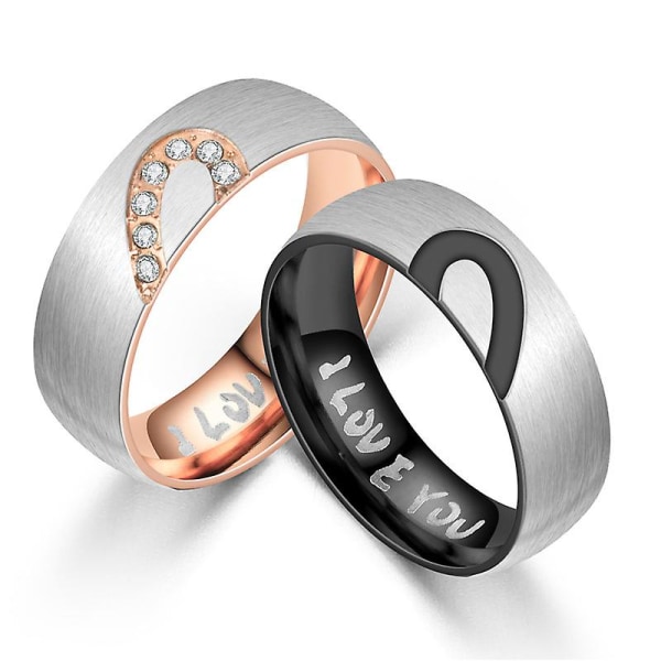 Half Heart Couple Ring Matching Promise Rings Valentine, Titanium Steel Half Peach Heart-shaped Couple Ring