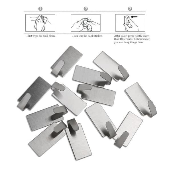 12x seinäkoukut, 1mm liimattavat pyyhekoukut, kylpyhuonekoukut, ruostumaton teräs
