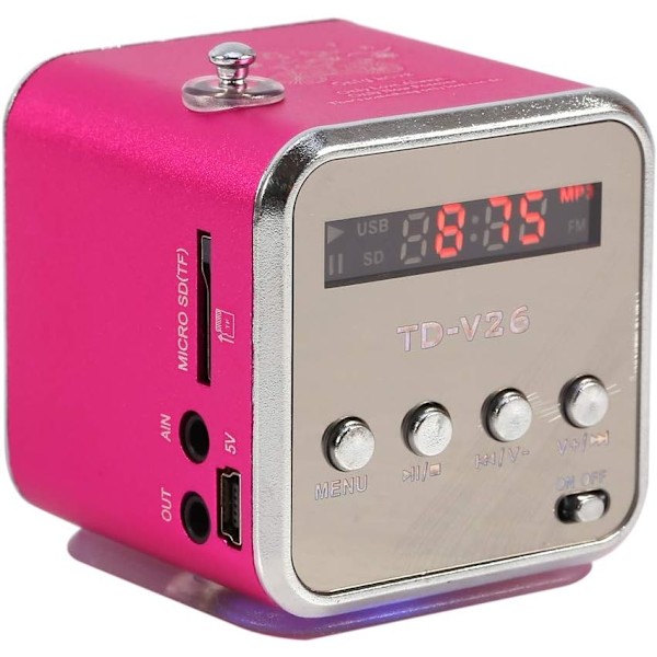 Bärbar retro radio, billig radio Td V26 liten radio nät- och batteridriven mini högtalare musikspelare FM-radio mode stöder TF-kort och U Pink