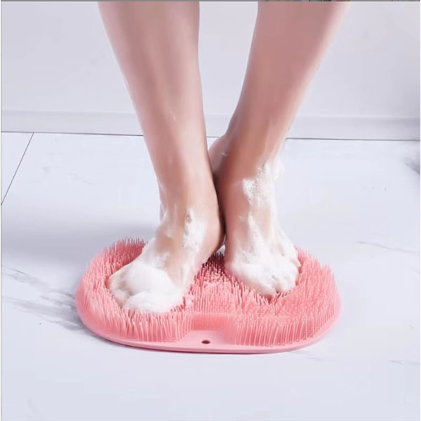 Sklisikker silikonmassasjematte, dusjryggskrubber, massasjematte med sklisikre sugekopper, eksfolierende badematte Pink