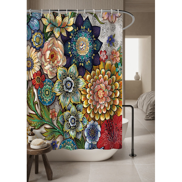 180 x 200 cm bruseforhæng med 12 kroge, hurtigtørrende (blomster), maskinvaskbar