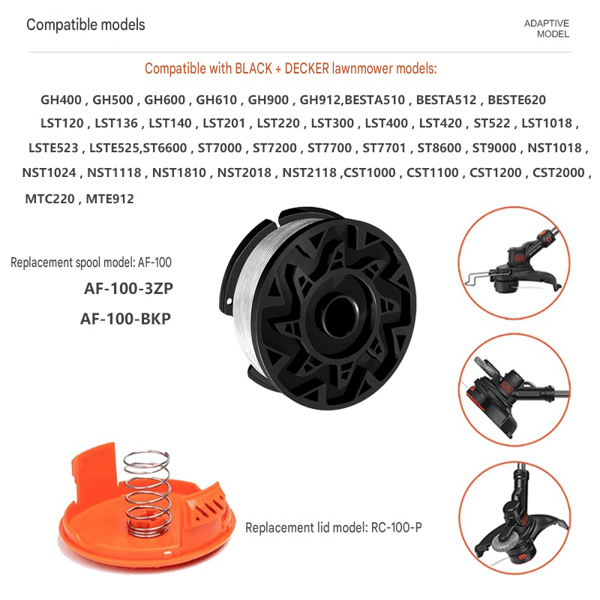 2 spoler med line og dæksel til Black & Decker STC1820PC ST5530 STC1815 STC1820D trimmer