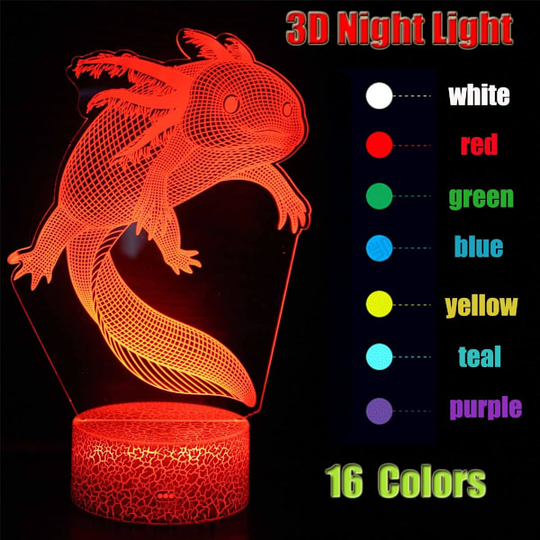 Axolotl 3D Illusion Natlampe, Værelsesdekoration Natlampe Legetøj
