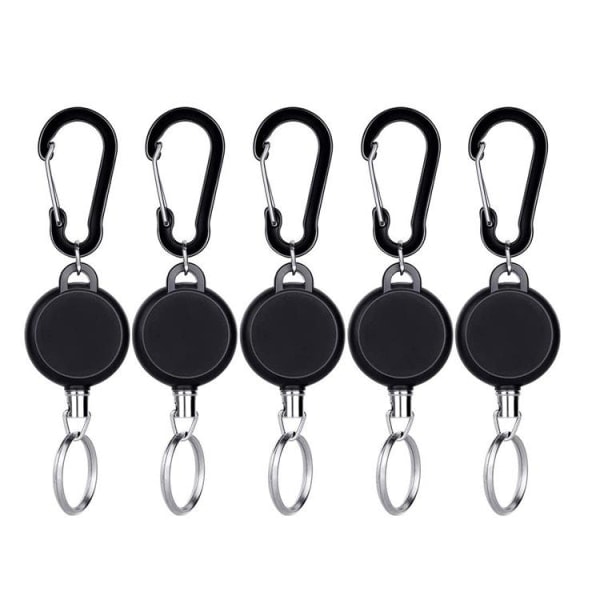 2-pack utdragbar nyckelring med yo-yo-funktion och snöre, svart