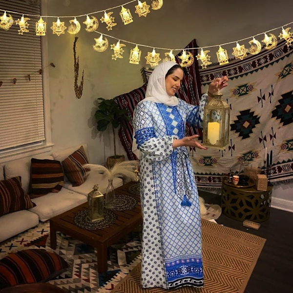 Ramadan lyskæde 3M 20 lys, Ramadan stjerne og månelys, Ramadan lyskæde Eid lyskæde batteri til hjemmedekor, Kareem dekoration Vit