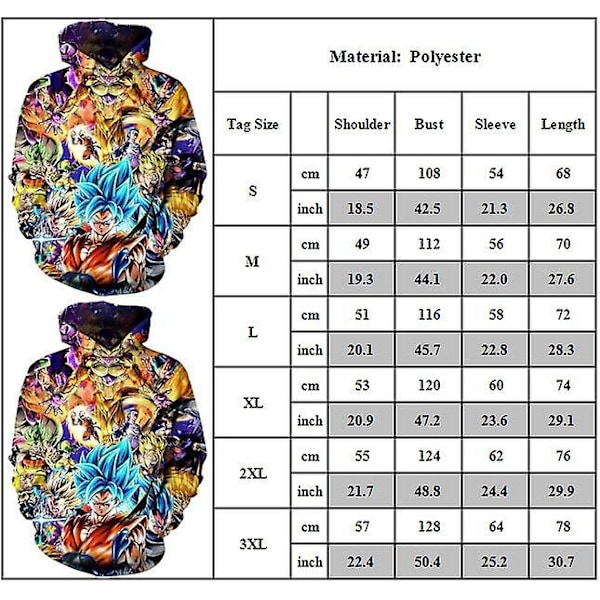 Dragon Ball Anime Tema Langarmet Hettegenser Løstsittende Casual Hettegenser Pullover Jumper Topper Fans Gave-Perfekt M