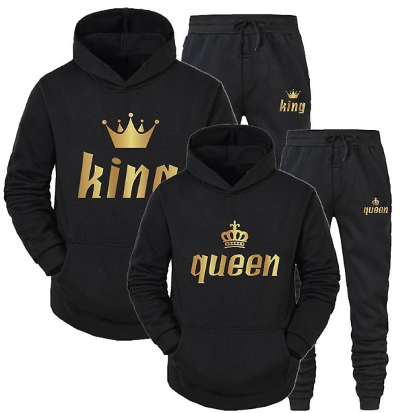 2023 Modetröja för par Kung Drottning Printed Lover Huvdräkter Luvtröja och träningsbyxor 2st Set Streetwear Män Kvinnor Kläder Gray King 2 L