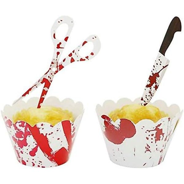 Halloween Cupcake Toppers Wrappers, Horror Cake Halloween Decoration Bloodstain Cake