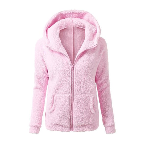 Dam Hoodie med Full Dragkedja, Fuzzy Sweatshirt med Fickor, Slim Plush, Rosa pink xl