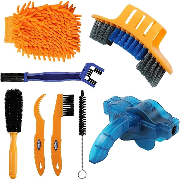 8-piece precision bike cleaning brush including bike chain scrubber